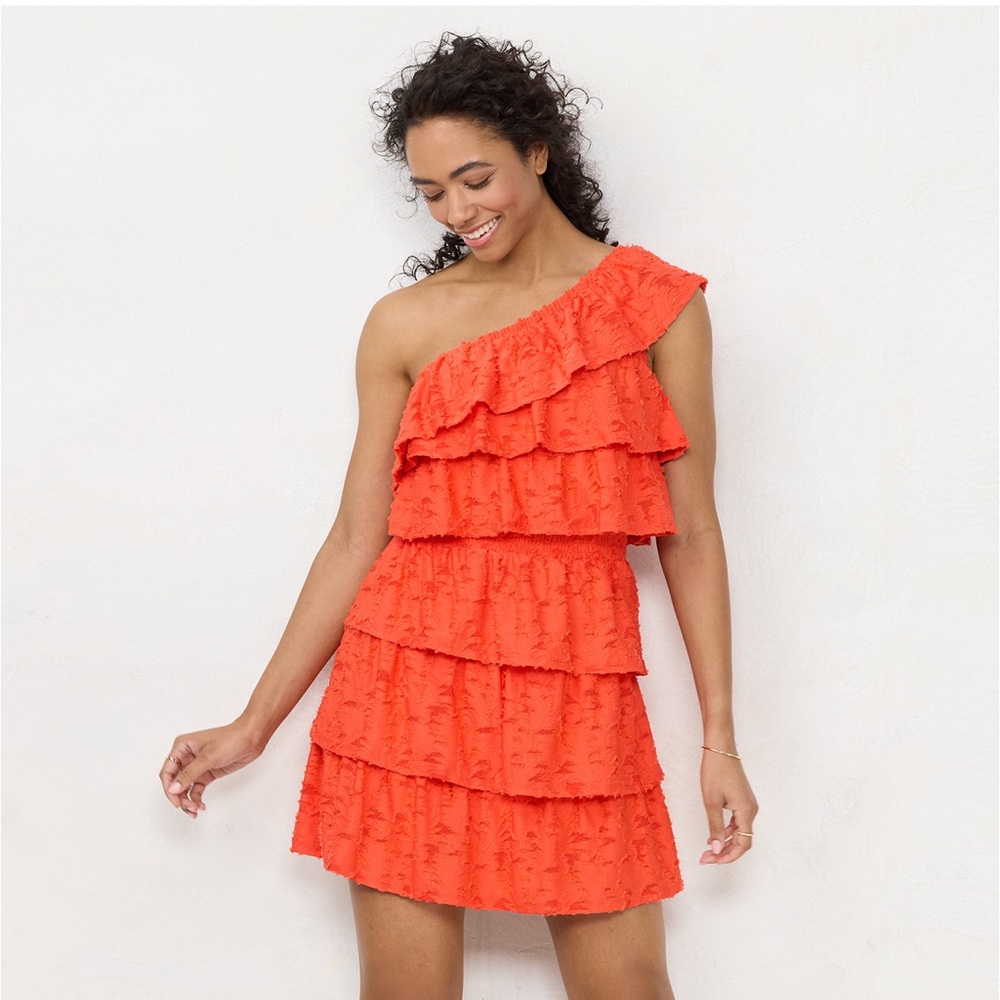 LC Lauren Conrad Tiered Ruffle One-Shoulder Women's Dress Sz Large